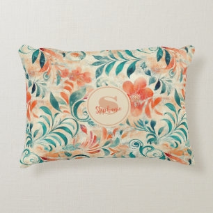 Coussins Décoratifs Feuilles bleus rustiques et motifs floraux rouge-o