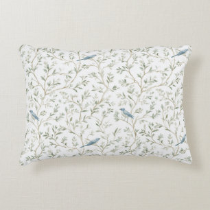 Coussins Décoratifs Feuilles d'oiseaux bleus blancs romantiques