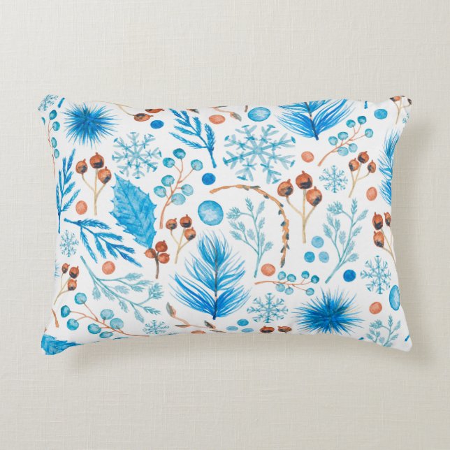 Coussins Décoratifs Feuilles et baies d'hiver modernes (Devant)