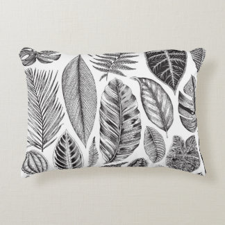Coussins Décoratifs Feuilles exotiques, vintage floral noir et blanc.
