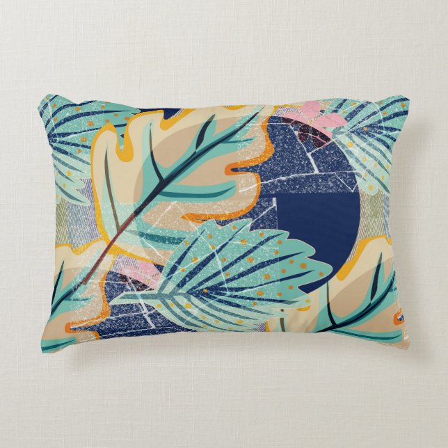 Coussins Décoratifs Feuilles tropicaux dans le style grunge. (Devant)