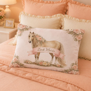 Coussins Décoratifs Fille Peach Floral Cheval Rose Monogramme Nom