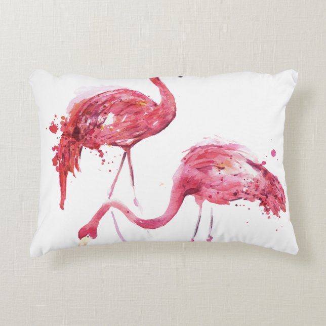 Coussins Décoratifs Flamants roses aquarelle, Design élégant. (Devant)