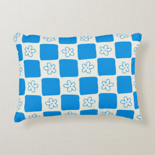 Coussins Décoratifs Fleur bleue Preppy À damiers Motif