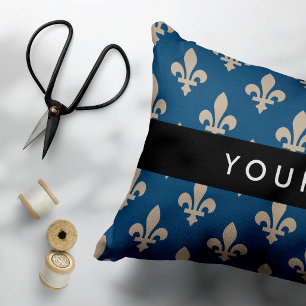 Coussins Décoratifs Fleur de Lis, Beige sur Fond Bleu Marine, Royal, V