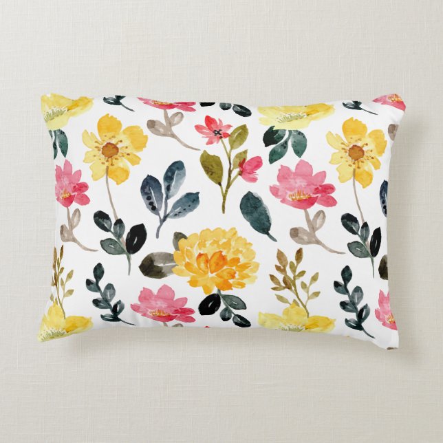 Coussins Décoratifs Fleurs d'aquarelle rose et jaune (Dos)