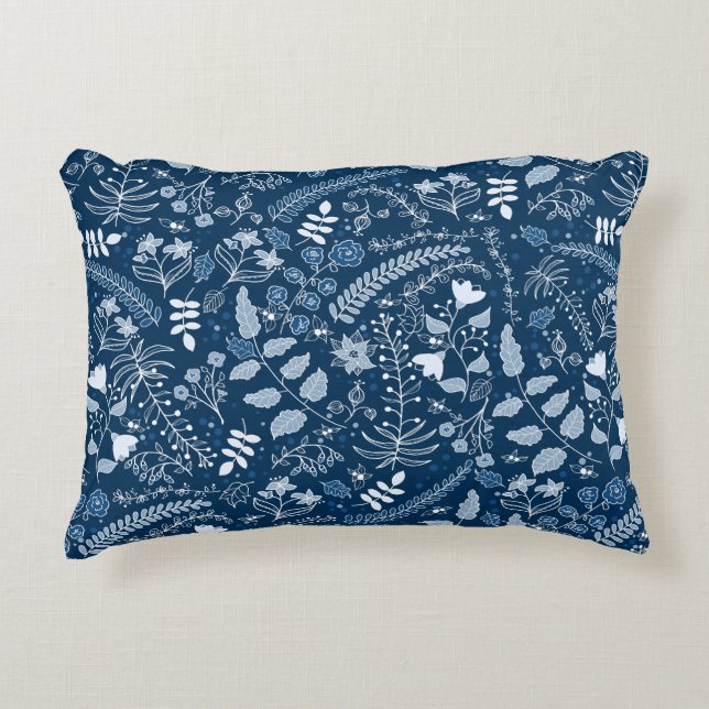 Coussins Décoratifs Fleurs de saumon bleu classique | Magnifique (Devant)