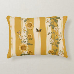 Coussins Décoratifs Fleurs de soleil et papillons sur bandes jaunes (2