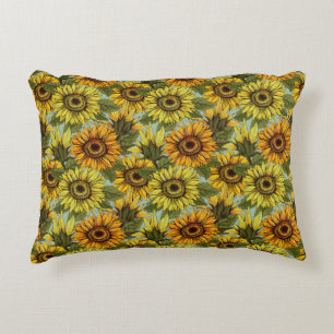 Coussins Décoratifs Fleurs de soleil sur Sage Arrière - plan Foliage O