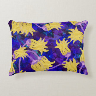 Coussins Décoratifs Fleurs jaunes : aquarelle arrière - plan foncée