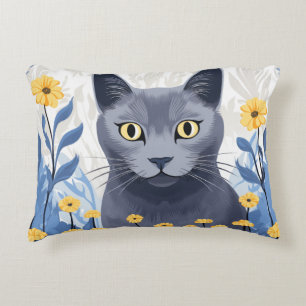 Coussins Décoratifs Fleurs Jaunes Chat Bleu Russe