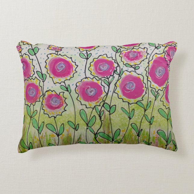 Coussins Décoratifs Fleurs roses Feuilles verts (Devant)