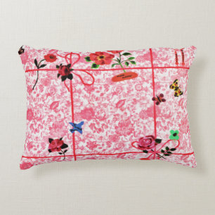 Coussins Décoratifs Fleurs rouges vintages rose papillon Aquarelle