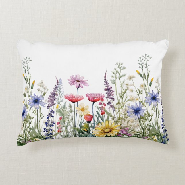 Coussins Décoratifs Fleurs sauvages Aquarelle Art (Devant)