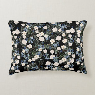 Coussins Décoratifs Fleurs sauvages d'aquarelle florale bleu rose Feui