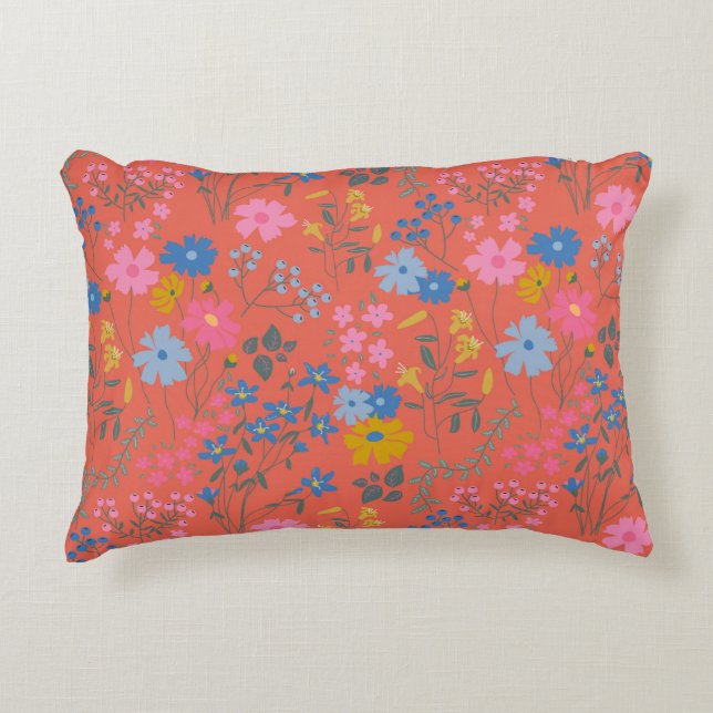 Coussins Décoratifs Fleurs sauvages rouges Boho modernes (Devant)