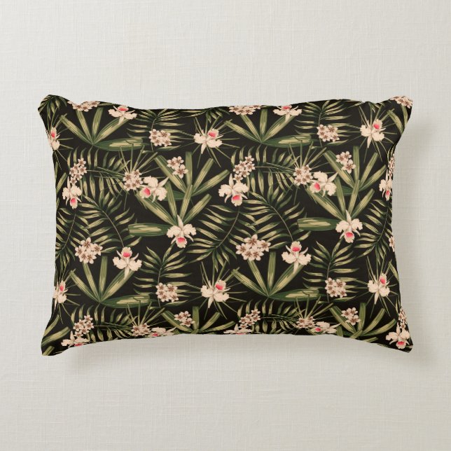 Coussins Décoratifs Fleurs tropicales et verdure Noir (Devant)