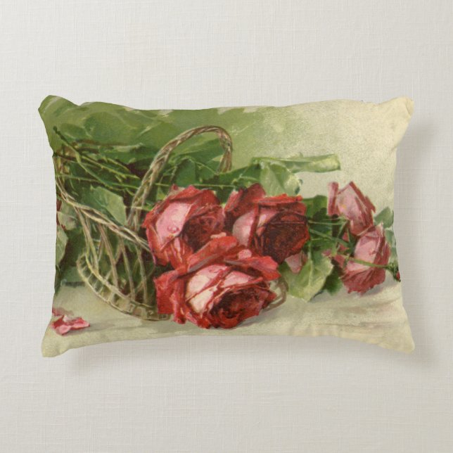 Coussins Décoratifs Fleurs victoriennes vintage, roses rouges (Devant)