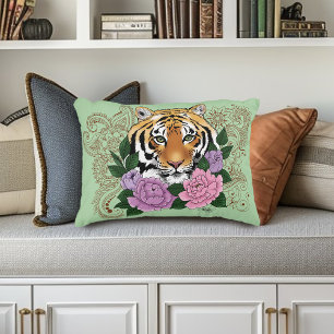 Coussins Décoratifs Fleurs violettes roses au henné de tigre