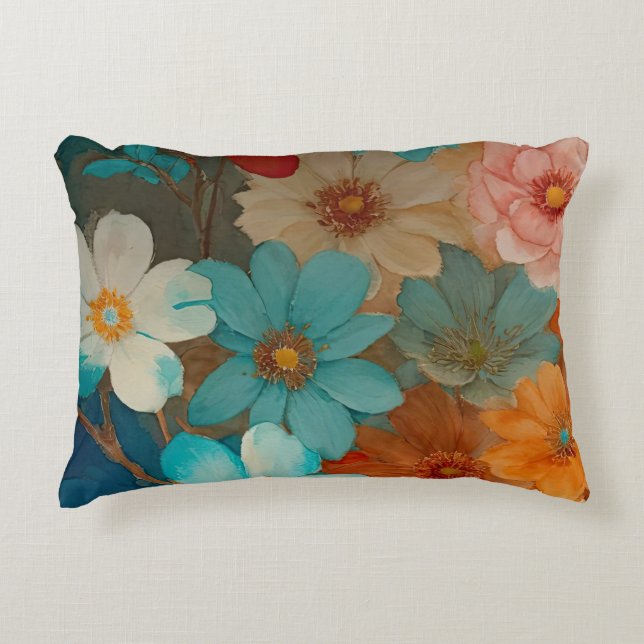 Coussins Décoratifs Flore rouille, rose et turquoise (Devant)