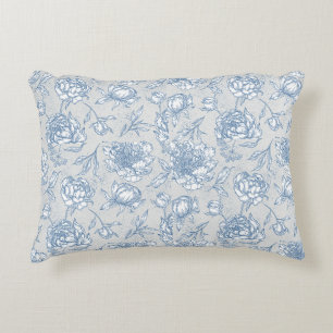 Coussins Décoratifs Flore Vintage blanche et bleue illustrée