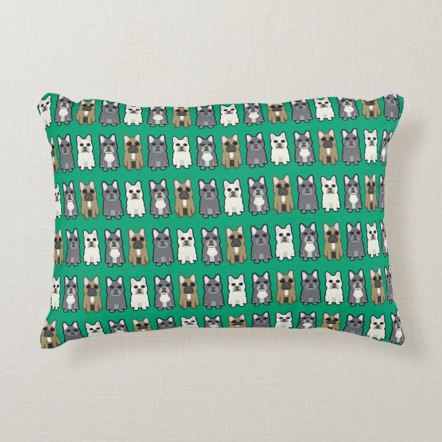 Coussins Décoratifs Frenchie friends, green (Devant)