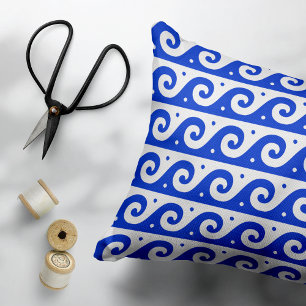 Coussins Décoratifs Fret grec, Motif d'onde méditerranéen, Bleu