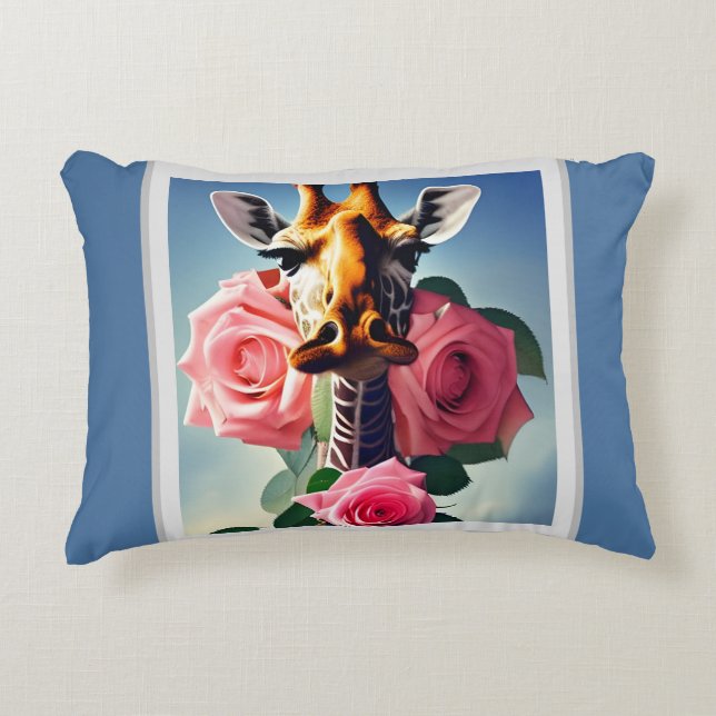 Coussins Décoratifs Funny Giraffe et Surreal Rose (Devant)