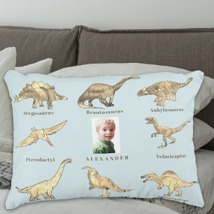 Coussins Décoratifs Garçons Dinosaures Nom et Photo Personnalisés Bleu