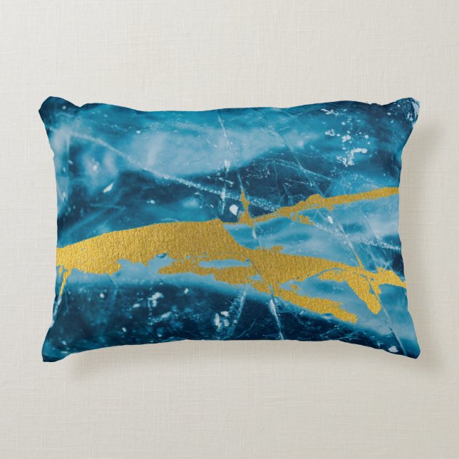 Coussins Décoratifs Géode Agate Gemstone Blue et Gold (Devant)