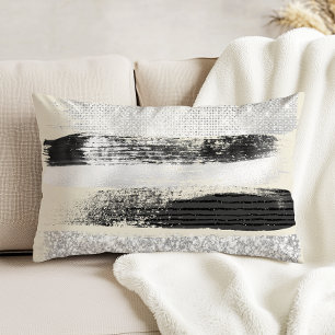 Coussins Décoratifs Glam Argent Noir Blanc Traits de pinceau Ecru