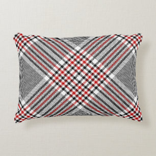 Coussins Décoratifs Glen plaid motif. Noir, rouge, blanc goudron trans