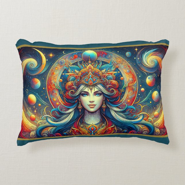 Coussins Décoratifs Goddess Head flow turquoise Cheveux Avril - (Devant)
