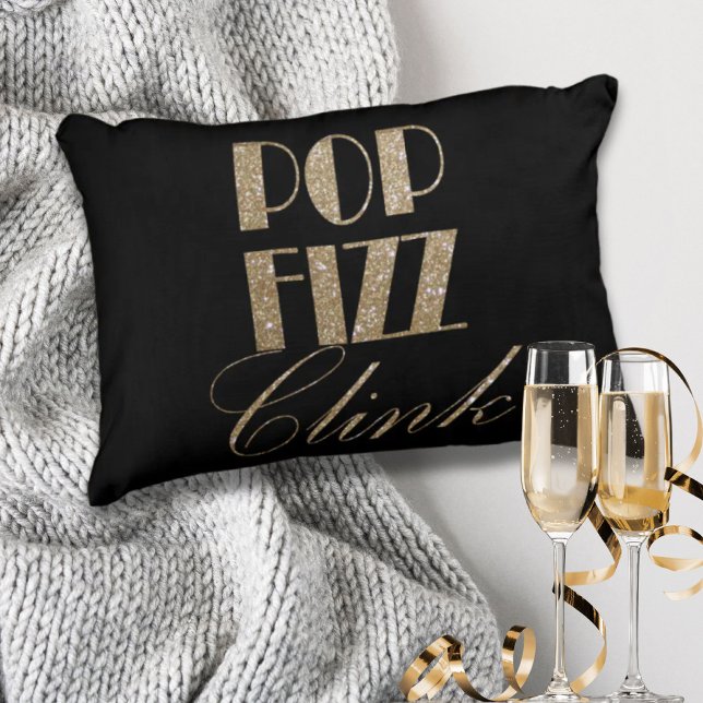 Coussins Décoratifs Gold moderne et Black Party Pop Fizz Clink (Modern Gold and Black Party Pop Fizz Clink Accent Pillow)