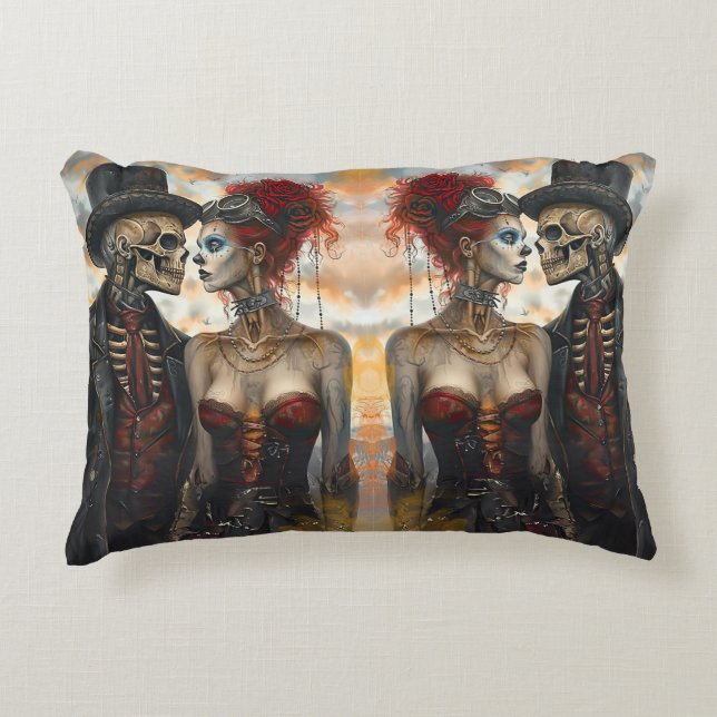 Coussins Décoratifs Gothique Steampunk Skeleton Couple (Devant)