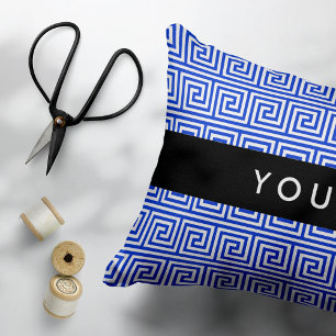 Coussins Décoratifs Grec Meander Key Blue, Votre Nom, Personnaliser