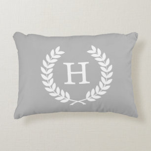 Coussins Décoratifs Gris Blanc Blé Laurel Wreath Initial Monogramme