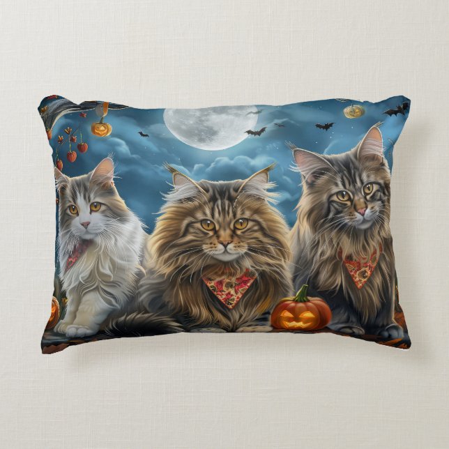 Coussins Décoratifs Halloween chats de Sibérie Éffrayant (Devant)