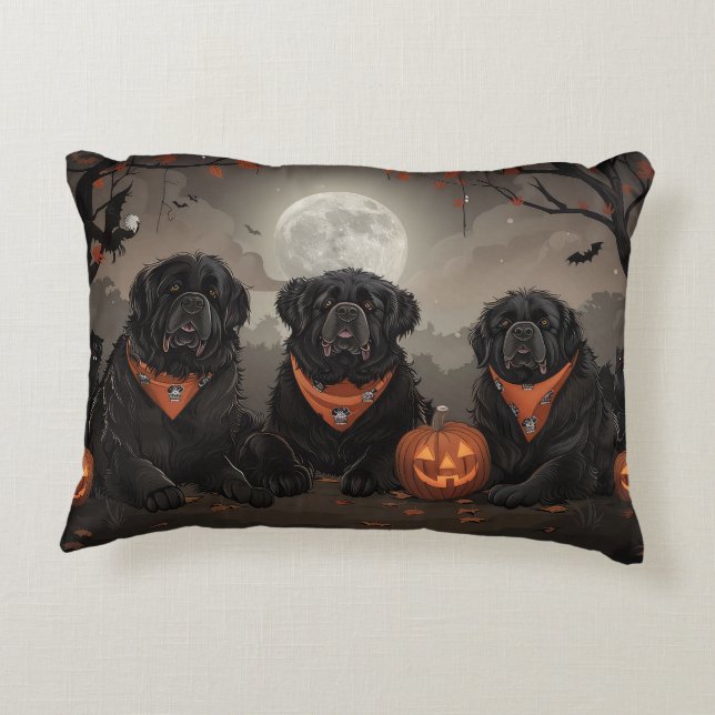 Coussins Décoratifs Halloween de Terre-Neuve Éffrayant (Dos)