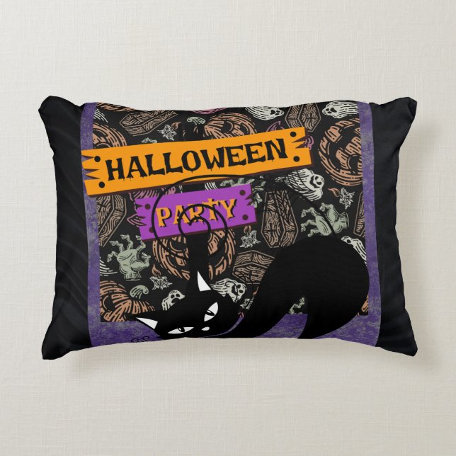 Coussins Décoratifs Halloween Party and Black Cat (Devant)