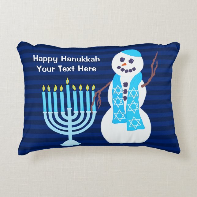 Coussins Décoratifs Hanoukka Juif Snowman Blue Menorah Holiday (Devant)