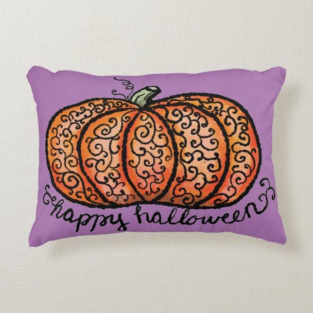 Coussins Décoratifs Happy Halloween filigree citrouille (Devant)