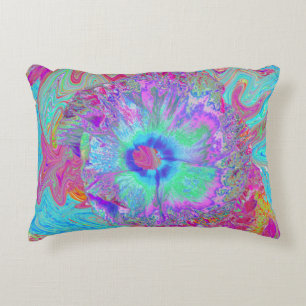 Coussins Décoratifs Hibiscus Bleu Rétro Psychedélique Arc-en-Ciel