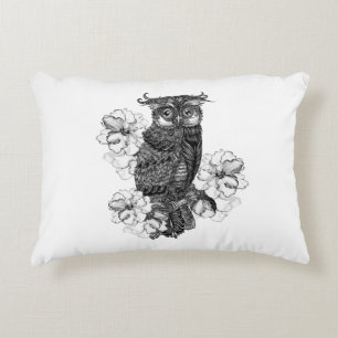 Coussins Décoratifs Hibou Gris Orchidées Blanches