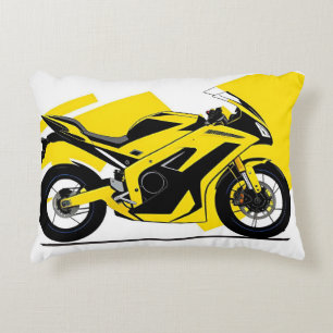 Coussins Décoratifs Illustration de moto de course jaune et de pilote