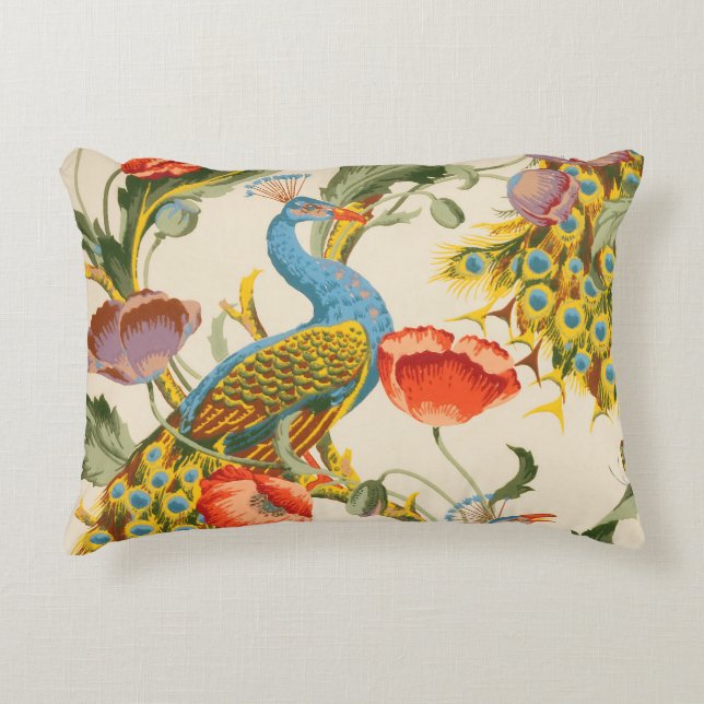 Coussins Décoratifs Illustrations de Peacock et de poppies vintages (Devant)