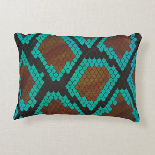 Coussins Décoratifs Impression Brown et Turquoise de serpent (Dos)