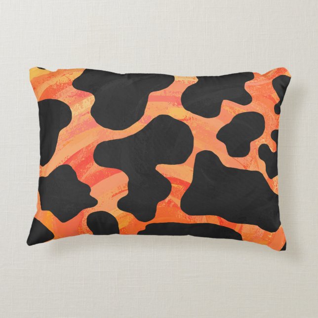 Coussins Décoratifs Impression noire et orange de vache (Dos)