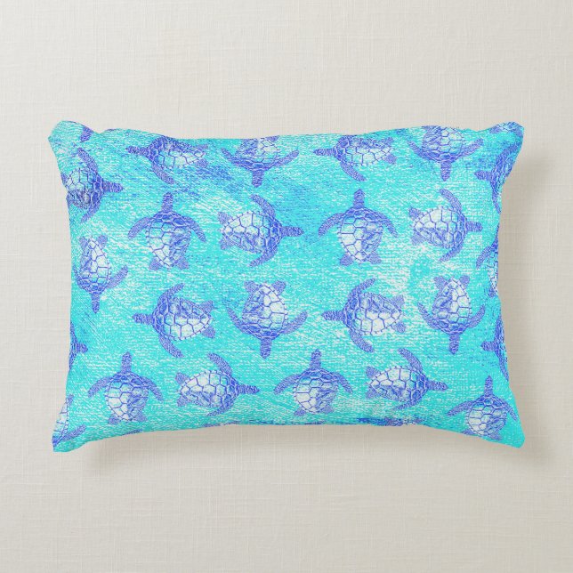 Coussins Décoratifs Impression Tortue Marine Bleue (Devant)