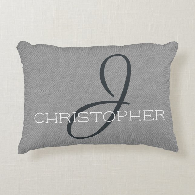 Coussins Décoratifs J Nom personnalisé initial Noir Blanc Gris (Devant)